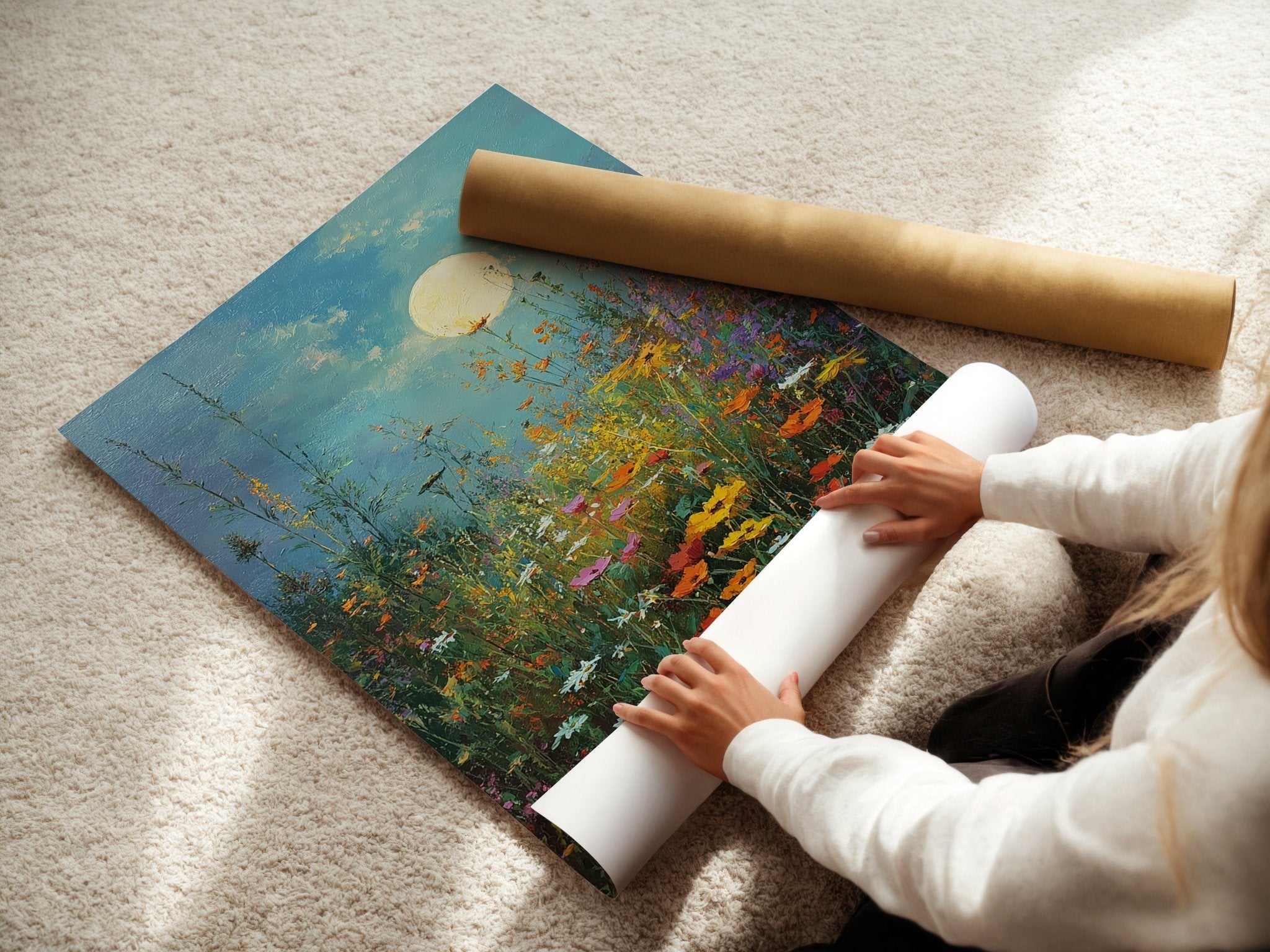 Moonlit Wildflower Meadow – Dreamy Night Floral Wall Art Print - Just Great Posters