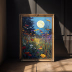 Moonlight Over Wildflowers – Dreamy Night Meadow Wall Art Print - Just Great Posters