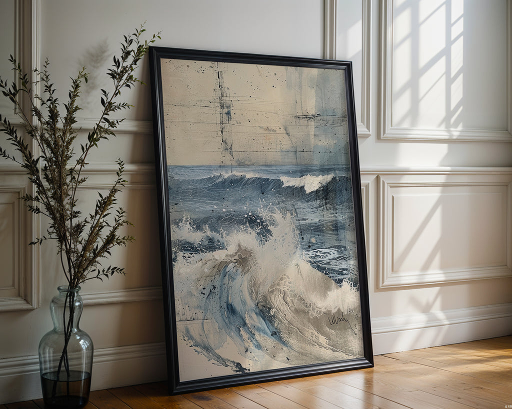 Ocean Wave Art Print – Abstract Coastal Wall Decor in Blue & Beige - Just Great Posters
