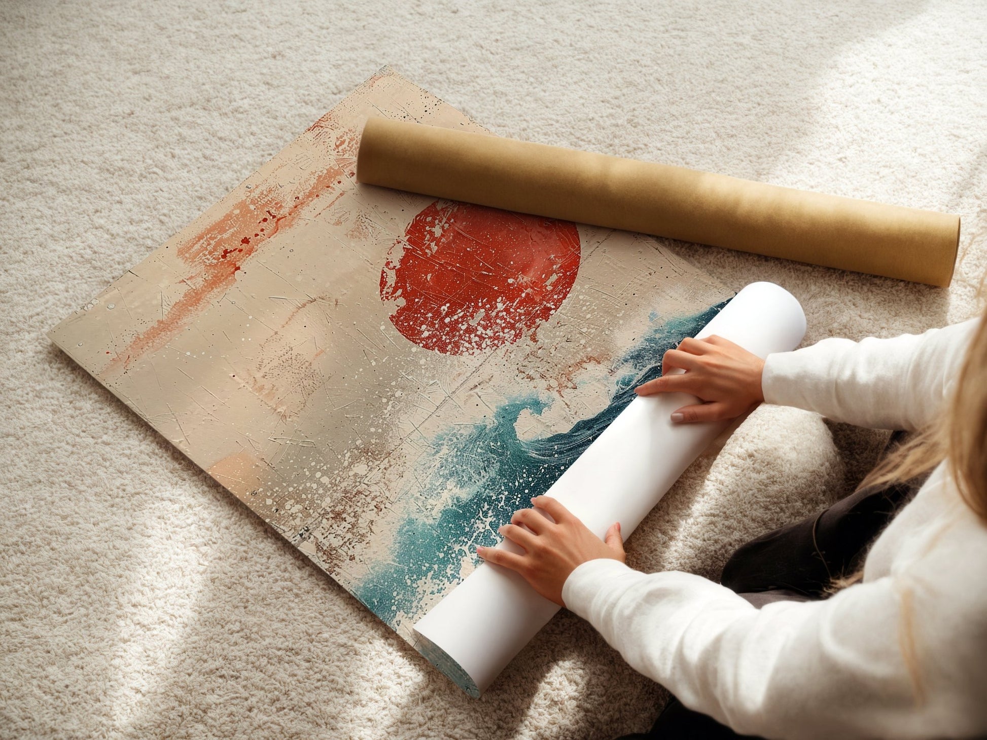 Red Sun & Wave Abstract Print - Just Great Posters