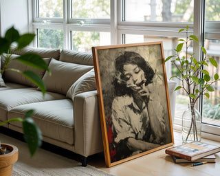 Girl with Cigar Poster Print - Moody Monochrome Portrait Art Print - Just Great Posters