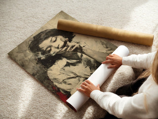 Girl with Cigar Poster Print - Moody Monochrome Portrait Art Print - Just Great Posters