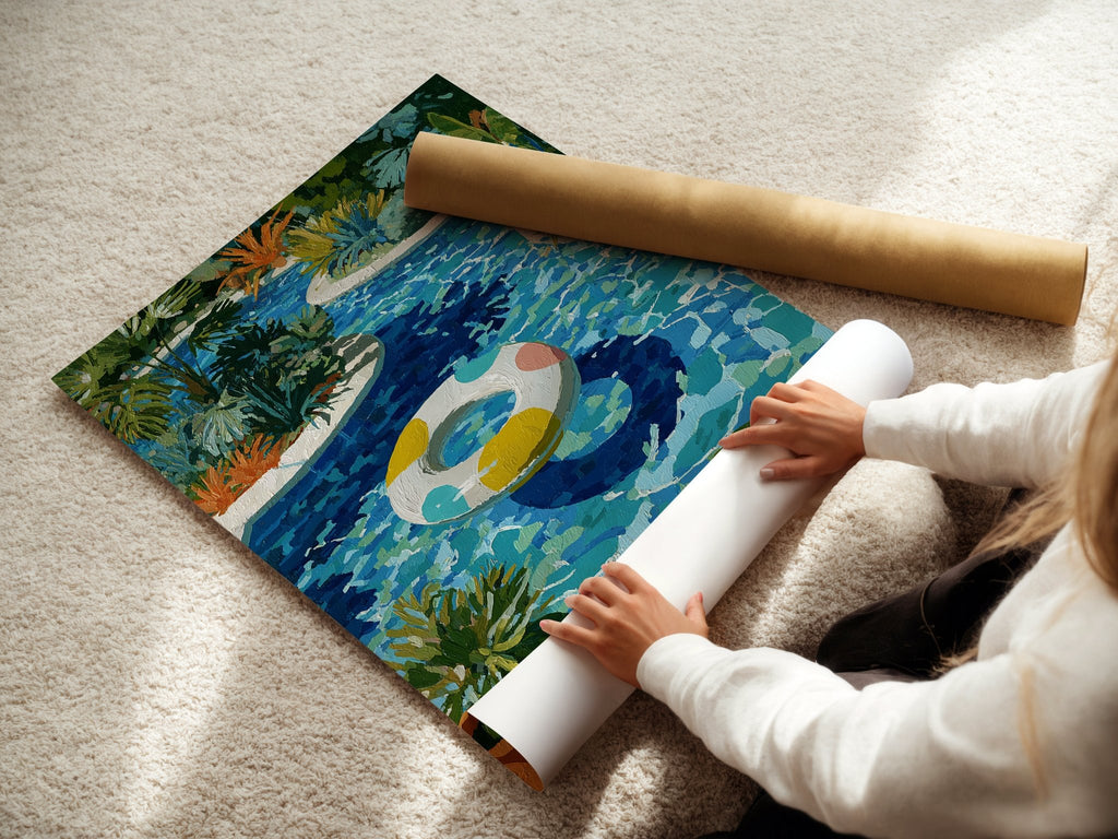 Tropical Pool Float – Colorful Lazy River Art Print - Just Great Posters