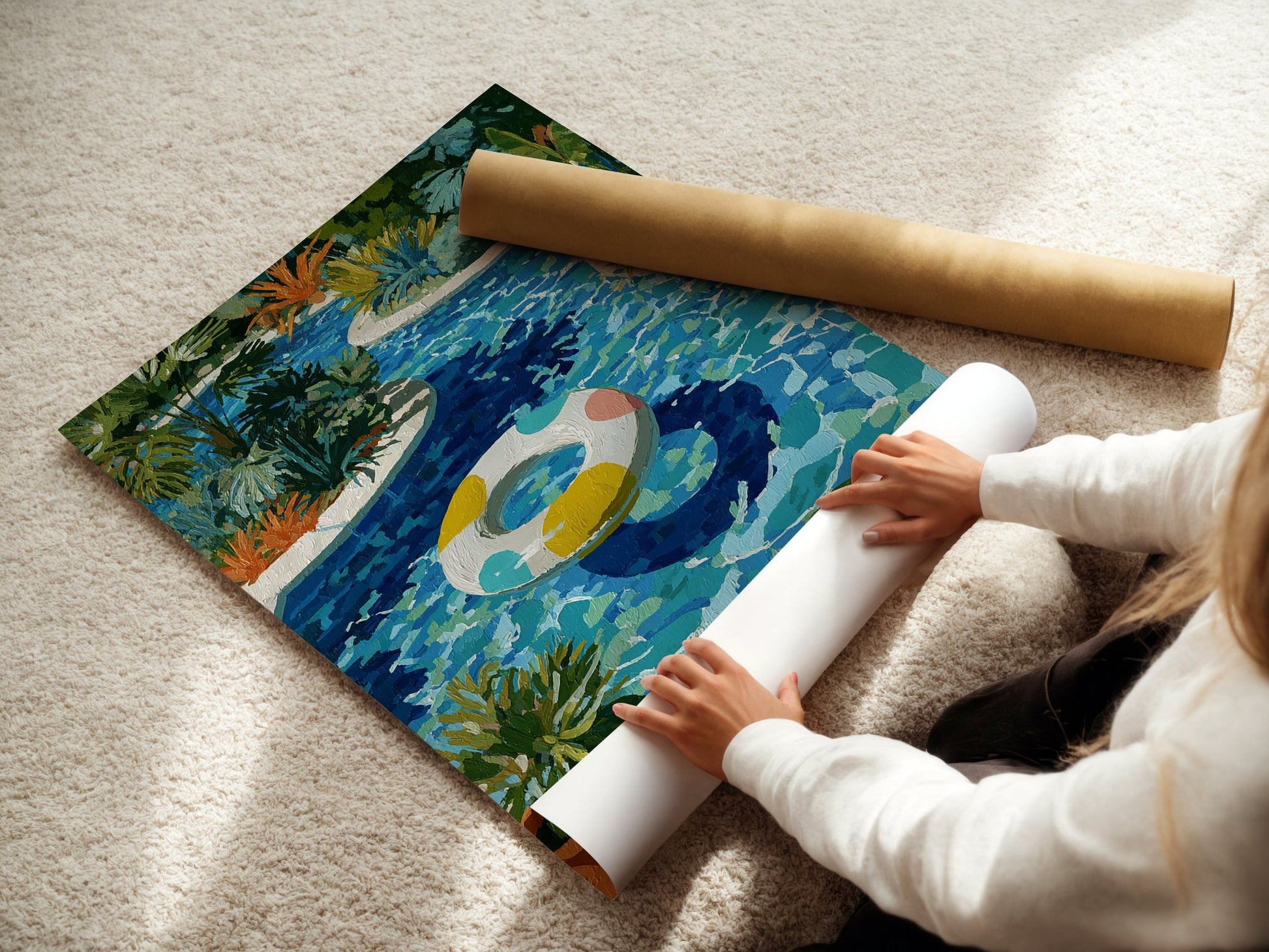 Tropical Pool Float – Colorful Lazy River Art Print - Just Great Posters