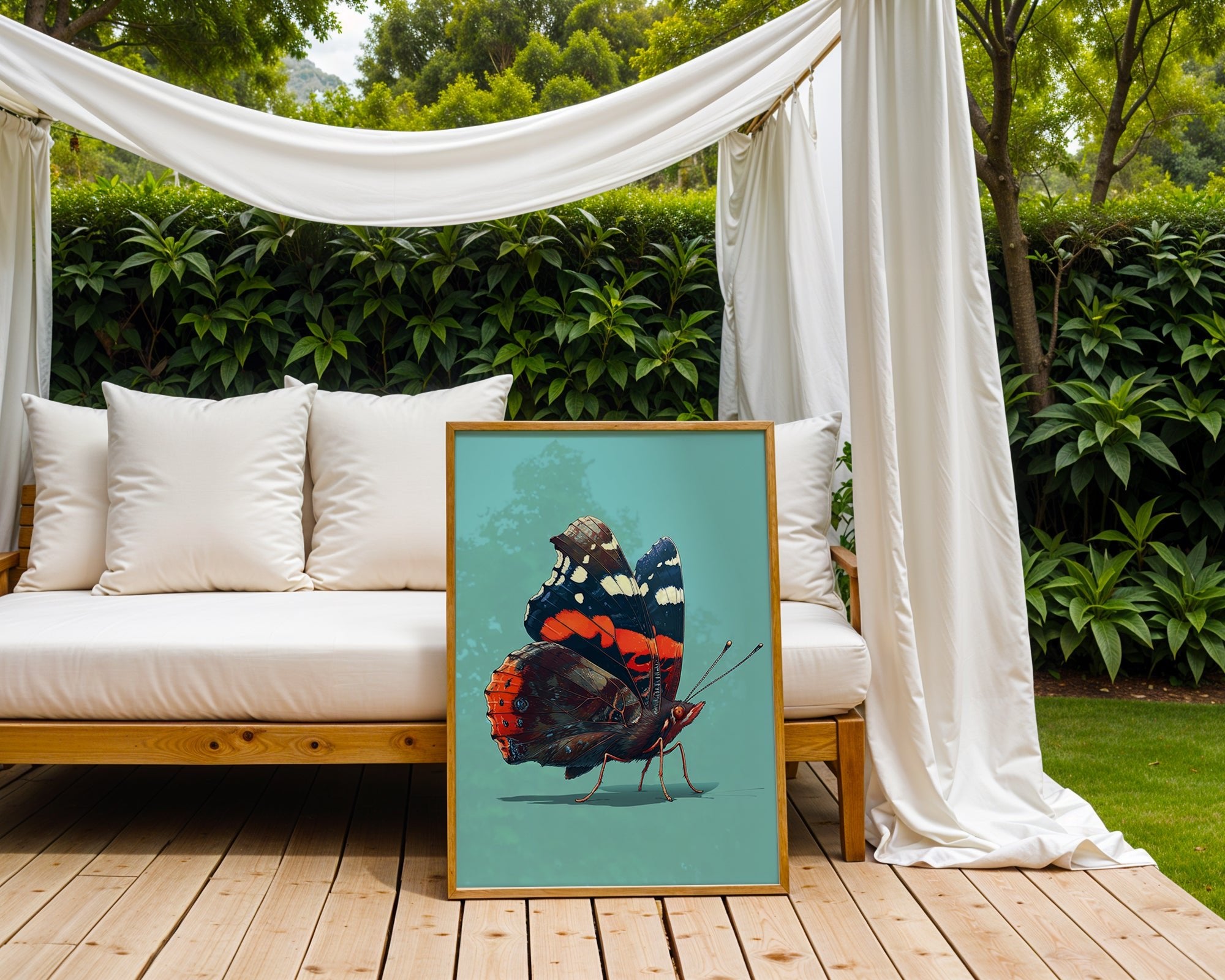 Red Admiral Butterfly on Blue – Hyperreal Insect Study - Just Great Posters