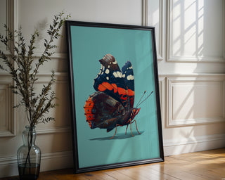 Red Admiral Butterfly on Blue – Hyperreal Insect Study - Just Great Posters