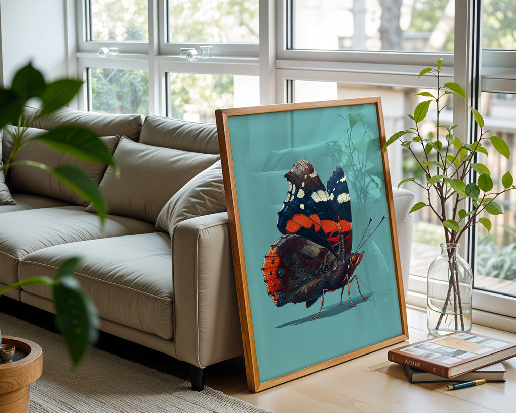 Red Admiral Butterfly on Blue – Hyperreal Insect Study - Just Great Posters