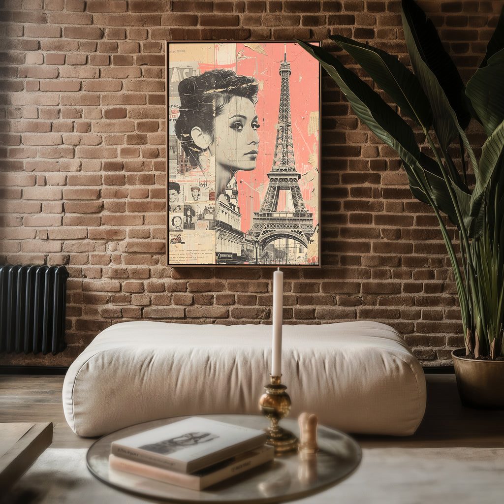 Paris Collage Art Print – Vintage French Poster with Eiffel Tower & Retro Woman - Just Great Posters