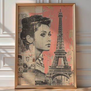 Paris Collage Art Print – Vintage French Poster with Eiffel Tower & Retro Woman - Just Great Posters