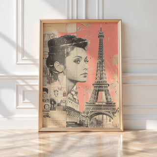 Paris Collage Art Print – Vintage French Poster with Eiffel Tower & Retro Woman - Just Great Posters