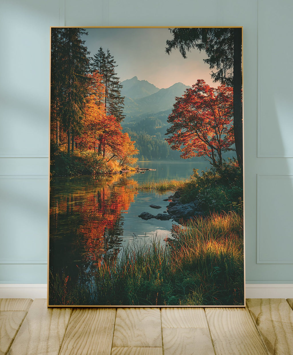 Autumn Lake Reflection Print – Serene Mountain Wall Art for Fall Decor - Just Great Posters