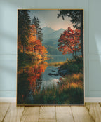Autumn Lake Reflection Print – Serene Mountain Wall Art for Fall Decor - Just Great Posters