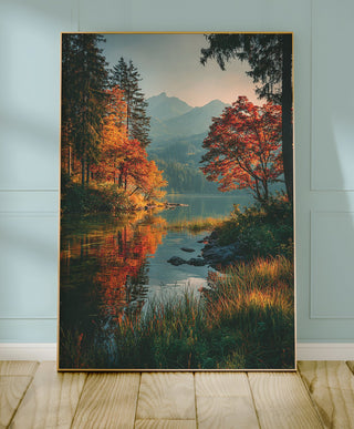 Autumn Lake Reflection Print – Serene Mountain Wall Art for Fall Decor - Just Great Posters