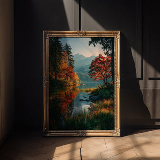 Autumn Lake Reflection Print – Serene Mountain Wall Art for Fall Decor - Just Great Posters