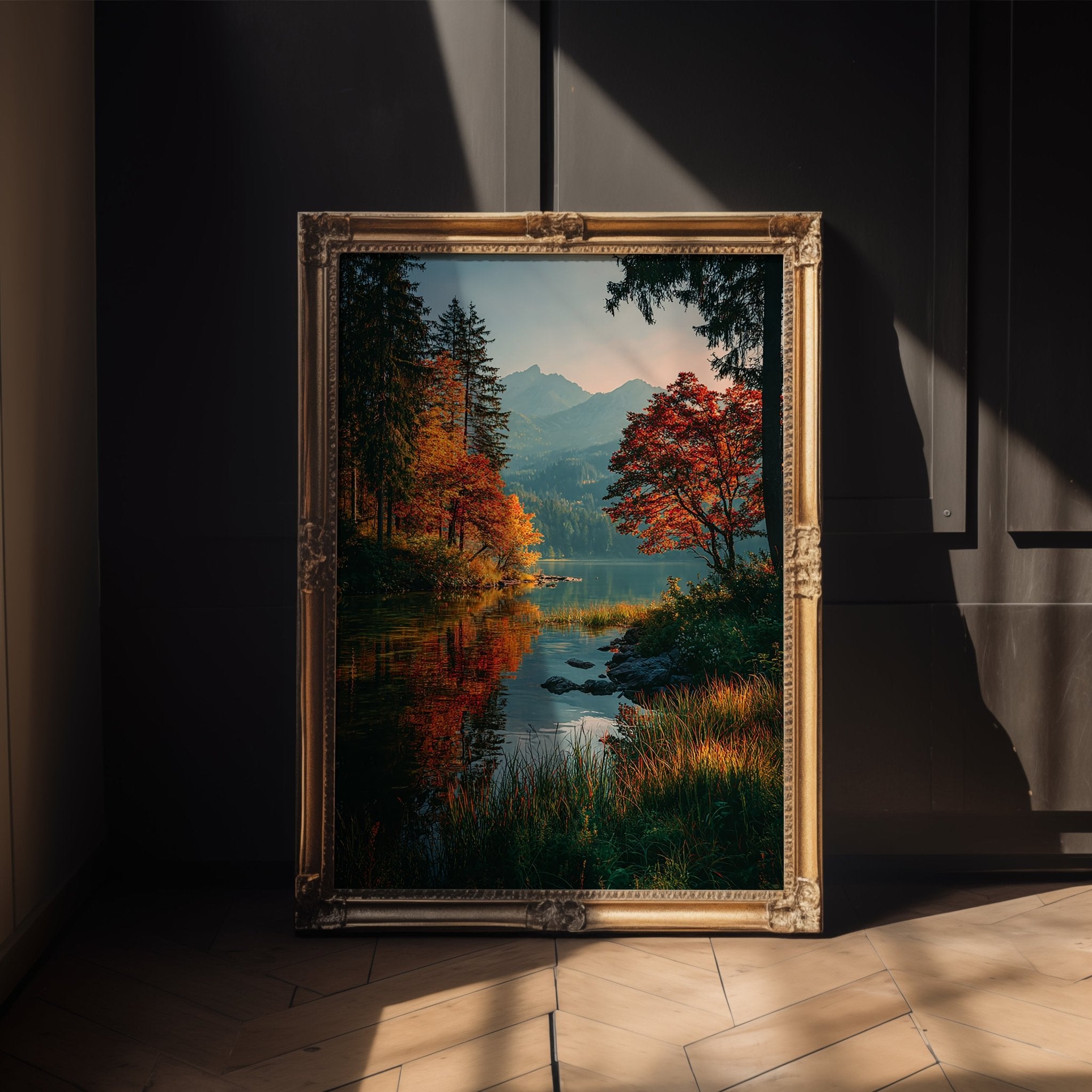 Autumn Lake Reflection Print – Serene Mountain Wall Art for Fall Decor - Just Great Posters