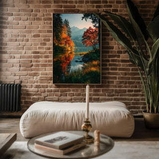 Autumn Lake Reflection Print – Serene Mountain Wall Art for Fall Decor - Just Great Posters