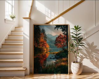 Autumn Lake Reflection Print – Serene Mountain Wall Art for Fall Decor - Just Great Posters