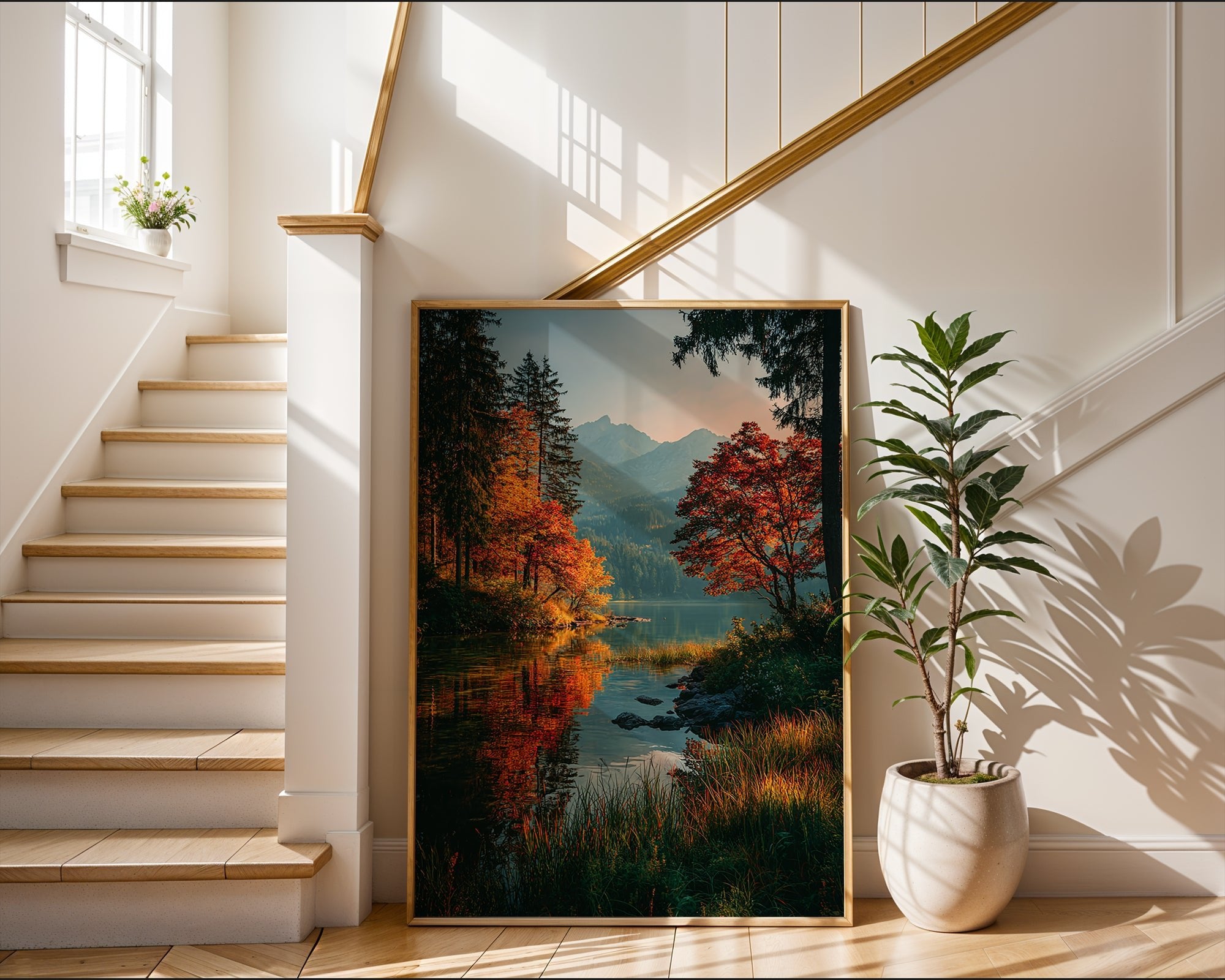 Autumn Lake Reflection Print – Serene Mountain Wall Art for Fall Decor - Just Great Posters