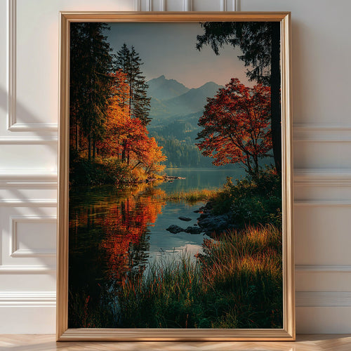 Autumn Lake Reflection Print – Serene Mountain Wall Art for Fall Decor - Just Great Posters