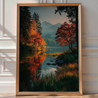 Autumn Lake Reflection Print – Serene Mountain Wall Art for Fall Decor - Just Great Posters