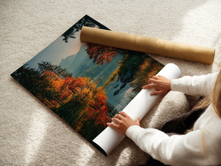 Autumn Lake Reflection Print – Serene Mountain Wall Art for Fall Decor - Just Great Posters