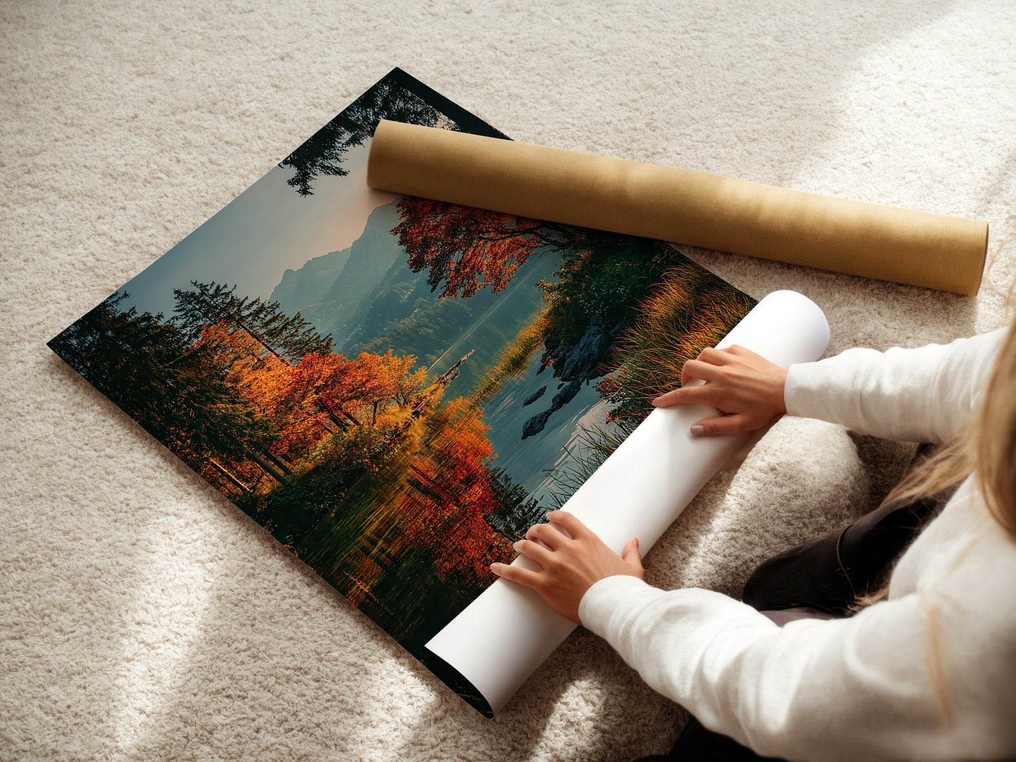 Autumn Lake Reflection Print – Serene Mountain Wall Art for Fall Decor - Just Great Posters