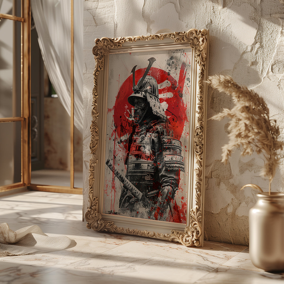 Samurai Warrior in Armor Poster – Japanese Katana Art Print - Just Great Posters