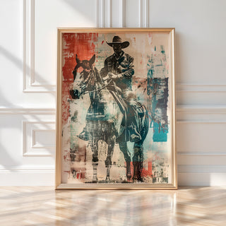Cowboy Art Print – Western Wall Decor with Horse & Rider in Vintage Pop Style - Just Great Posters