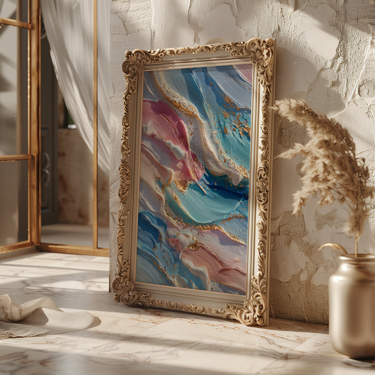Candy Luxe – Abstract Pastel and Gold Texture Art Print - Just Great Posters