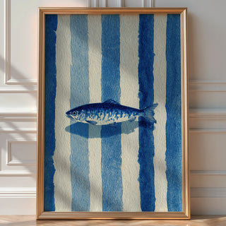 Azure Striped Sardine Watercolor – Nautical Blue Fish Poster Art - Just Great Posters