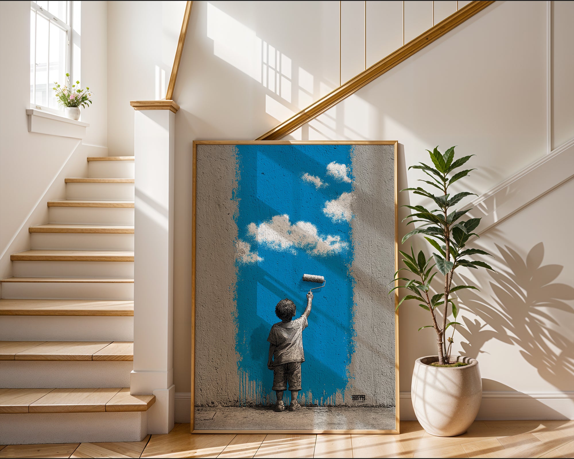 Child Painting the Sky Street Art - Just Great Posters