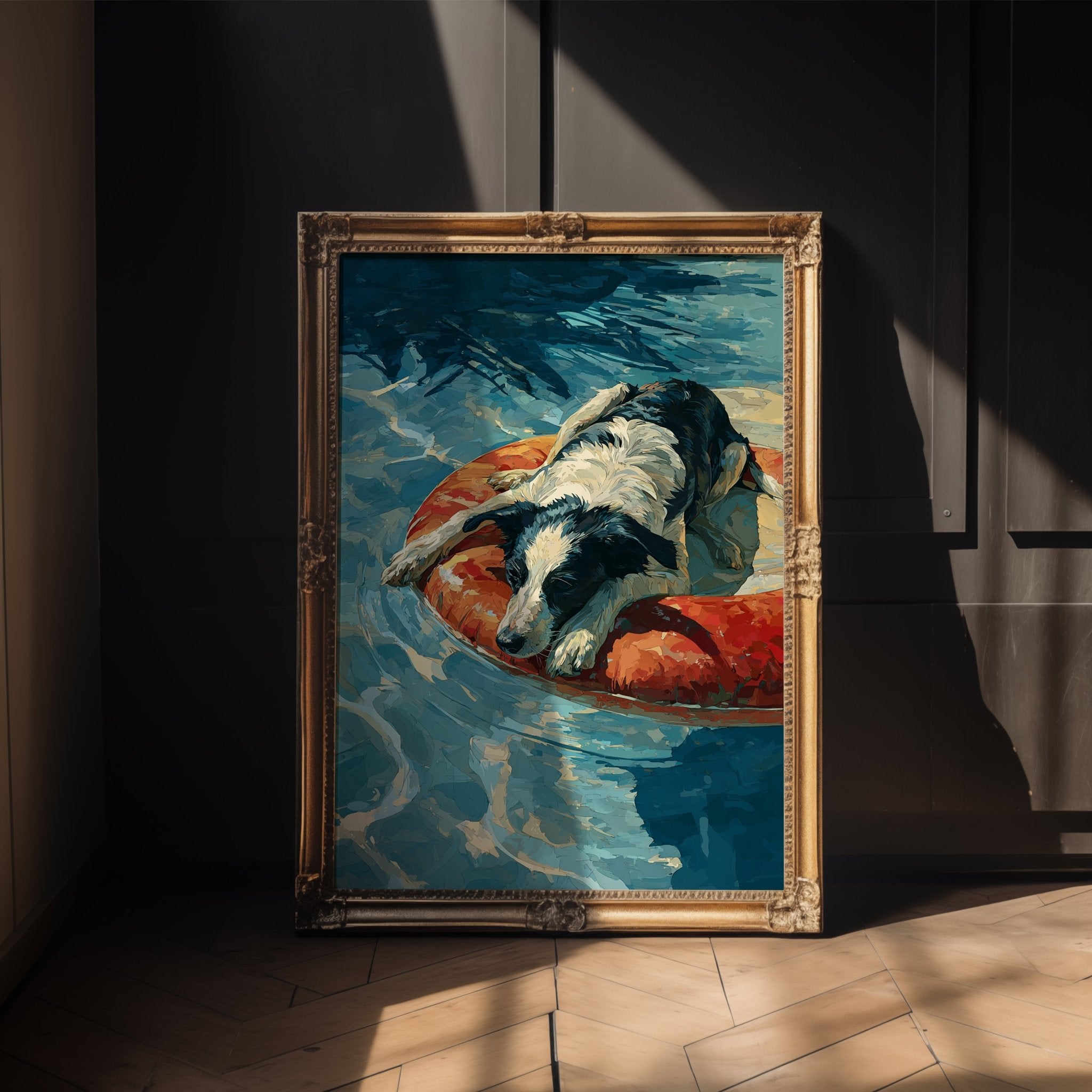 Border Collie Pool Float Poster – Vibrant Summer Dog Lover Art Print - Just Great Posters