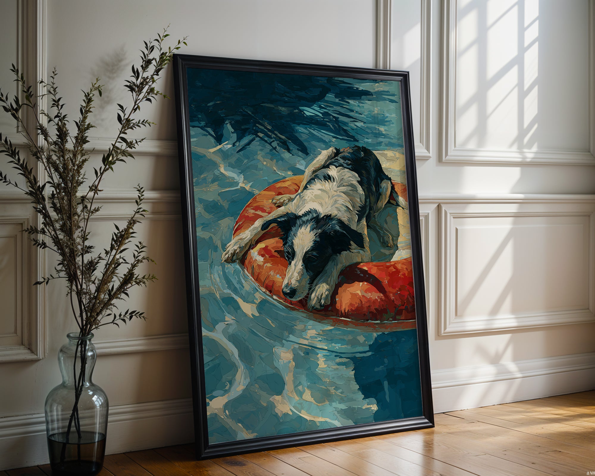 Border Collie Pool Float Poster – Vibrant Summer Dog Lover Art Print - Just Great Posters