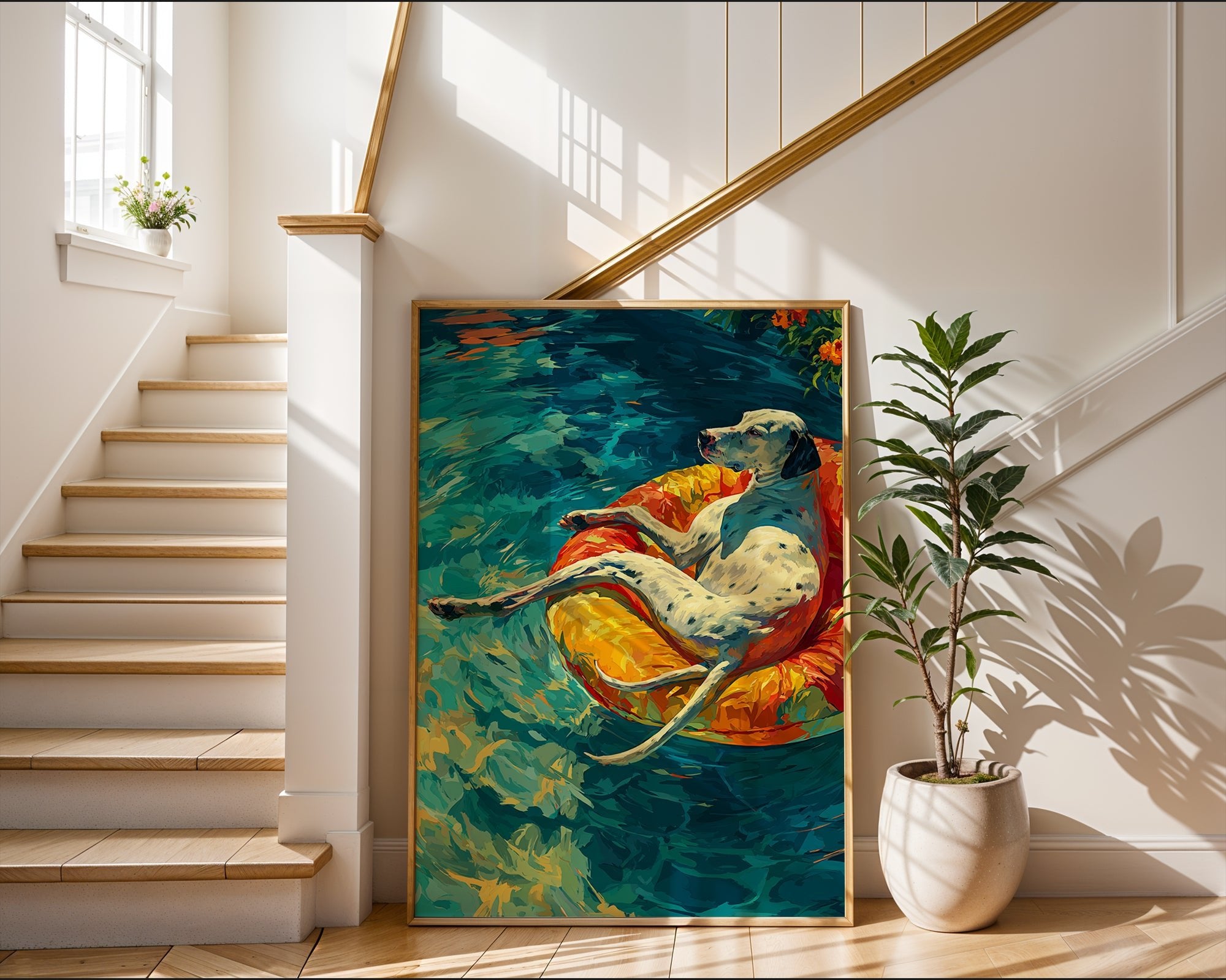 Sunlit Dog on Floatie Print - Just Great Posters
