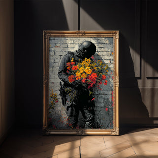 Soldier with Flowers Street Art Print - Just Great Posters