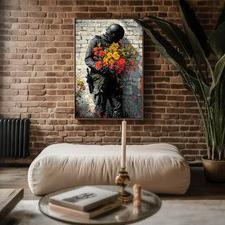 Soldier with Flowers Street Art Print - Just Great Posters