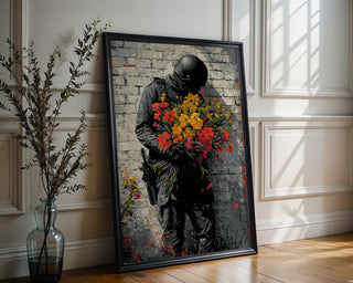 Soldier with Flowers Street Art Print - Just Great Posters