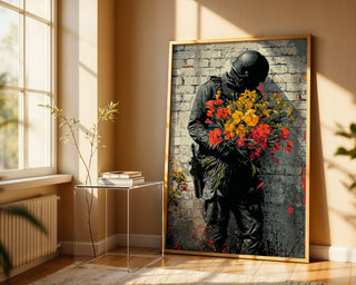 Soldier with Flowers Street Art Print - Just Great Posters