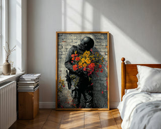 Soldier with Flowers Street Art Print - Just Great Posters