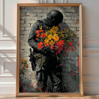 Soldier with Flowers Street Art Print - Just Great Posters