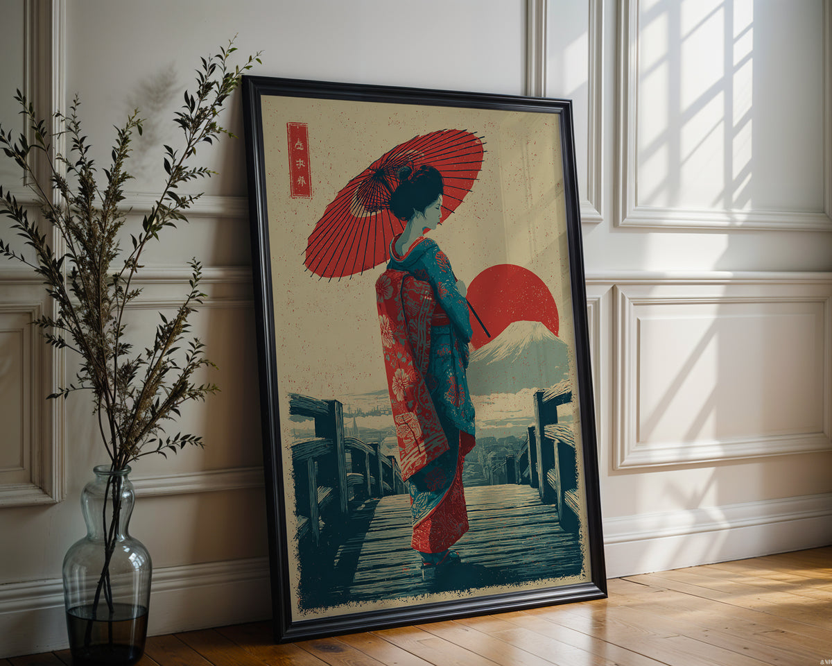 Geisha with Parasol Vintage Print - Just Great Posters