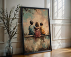 Sunset Playground Friendship Print – Whimsical Kids Sitting Poster - Just Great Posters