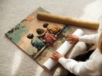 Sunset Playground Friendship Print – Whimsical Kids Sitting Poster - Just Great Posters