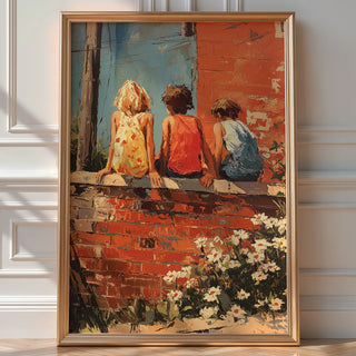 Childhood Summer Wall– Vibrant Whimsical Kids Sitting Print - Just Great Posters